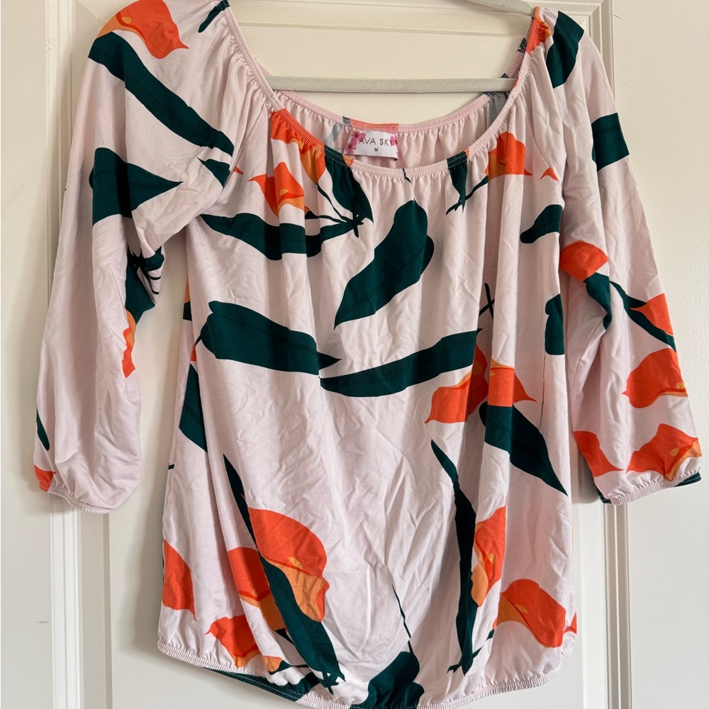 Ava Sky Off the Shoulder Floral Print Top